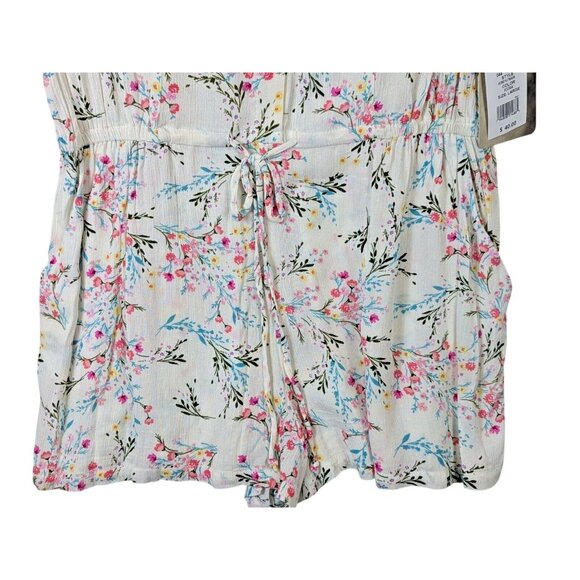 Lily Rose size L Ruffle Button Front Flutter Romper Pink Aqua Florals Juniors - Picture 4 of 14